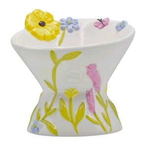 Mellow & Mod Raised Ceramic Cat Food And Water Bowl Floral Embossed Hand Painted